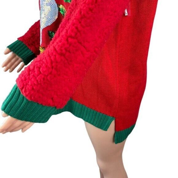 99 Jane Street Womens Red Santa Holiday Sequin Unicorn Hi-Low Sweater Top SZ 1X - Picture 9 of 15